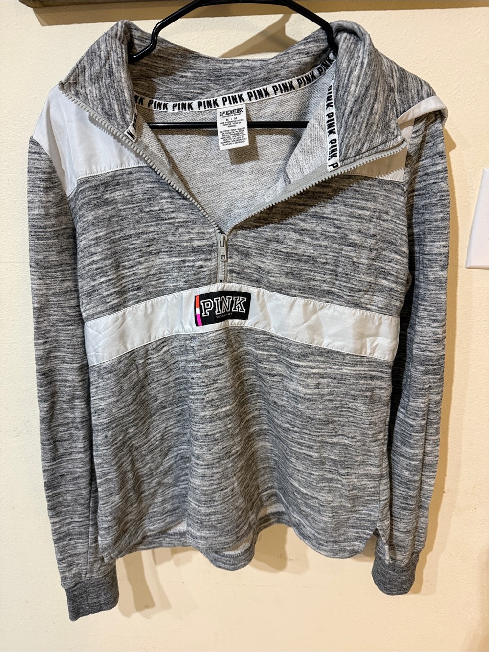 PINK Victoria's Secret Heather Gray Half-Zip Pullover with White Logo Trim